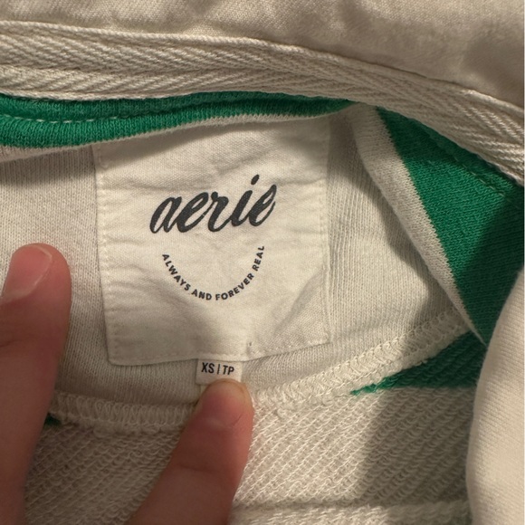 Aerie Green White Stripe Prep Rally Rugby Sweatshirt Oversized Size XS Women’s - Picture 13 of 14